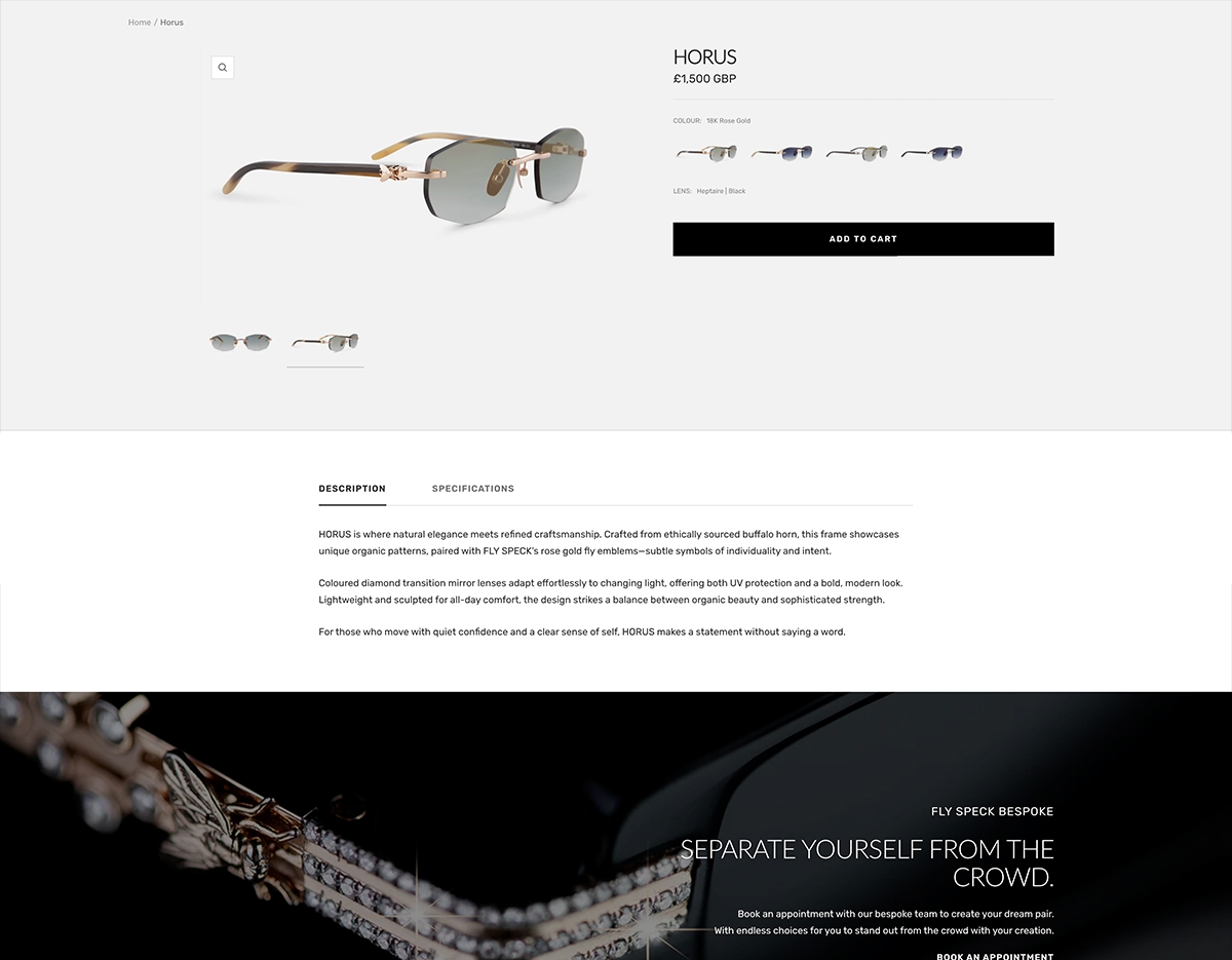 Image of custom product selector built for Flyspeck website