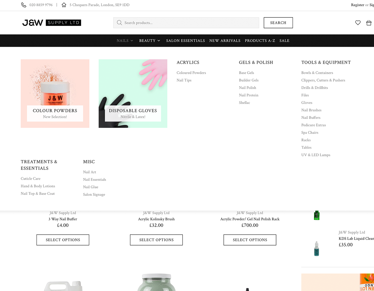 Image of J&W mega menu